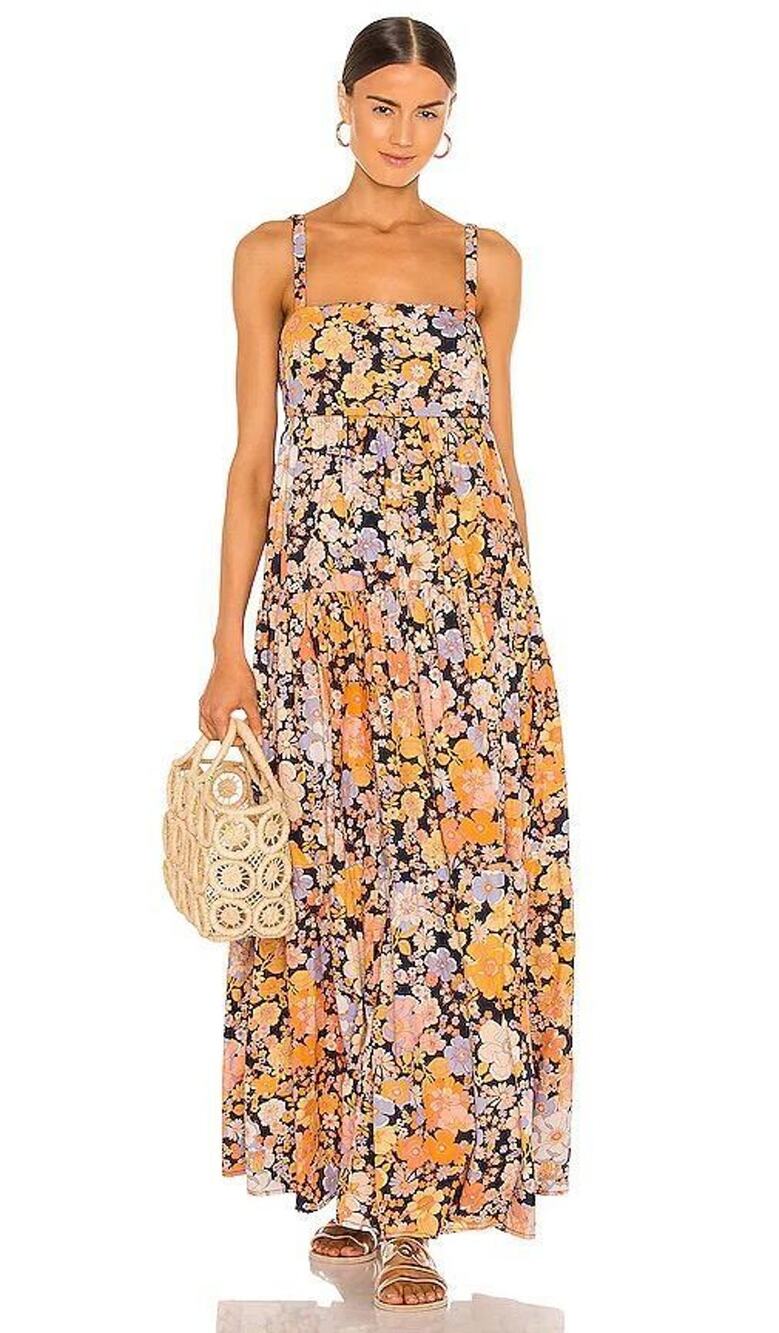 Free People Park Slope Floral Tiered Cotton Maxi Dress Size S